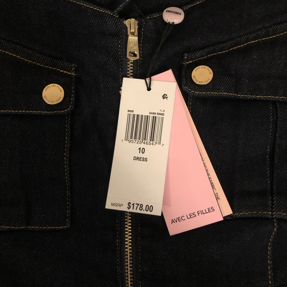 Avec Les Filles Dark Indigo Denim Flare Dress - Picture 11 of 11
